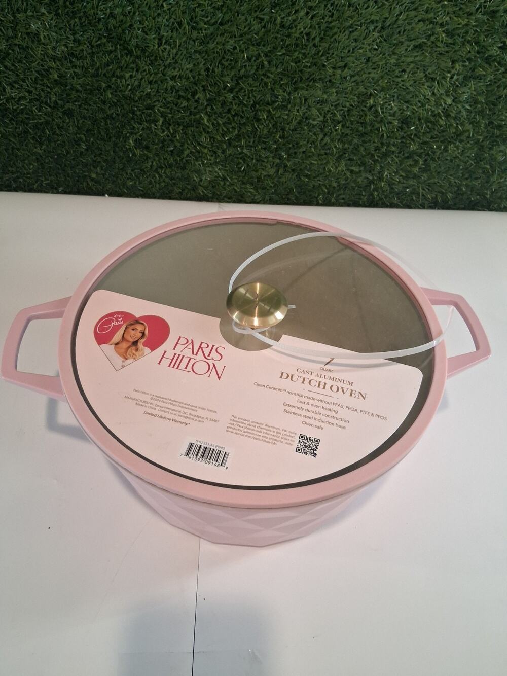 Paris Hilton 7 Quart Pink Cast Aluminum Dutch Oven Pot Ceramic Nonstick Lid NEW